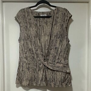 Calvin Klein Black and Tan Patterned Blouse